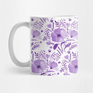 Watercolor poppies bouquet pattern - purple Mug